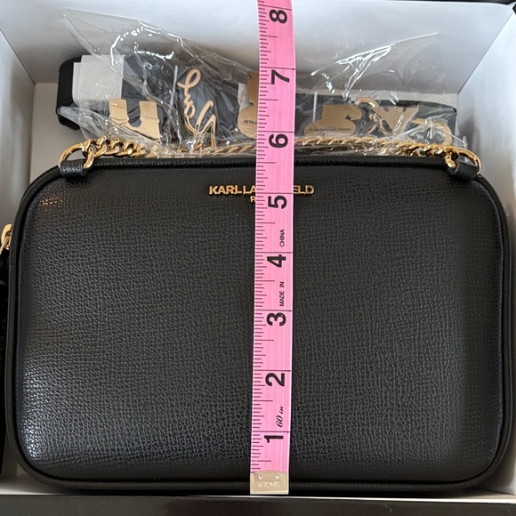 Karl Lagerfeld Black Textured Camera Cross Body Bag with Gold Tone Charms.  NWT - Picture 11 of 14